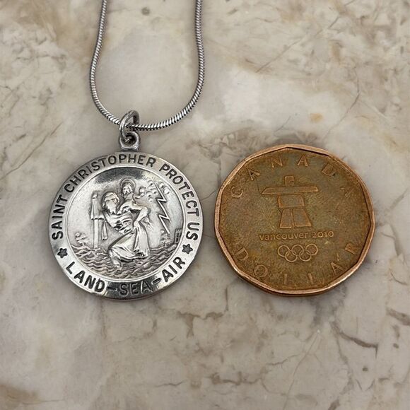 Rare Vintage Theda Sterling Silver St. Christopher Medal & Chain Unisex - Picture 10 of 11